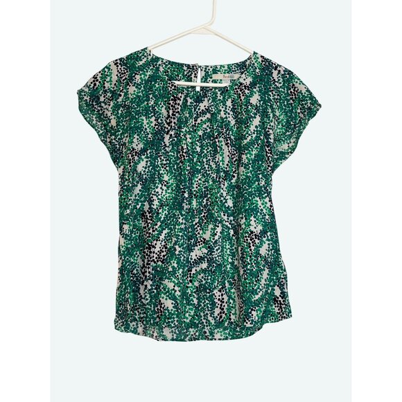 Boden Ravello Silk Blend Cap Sleeve Blouse Top Green Black Pleated Neckline 2‎ - Picture 1 of 8